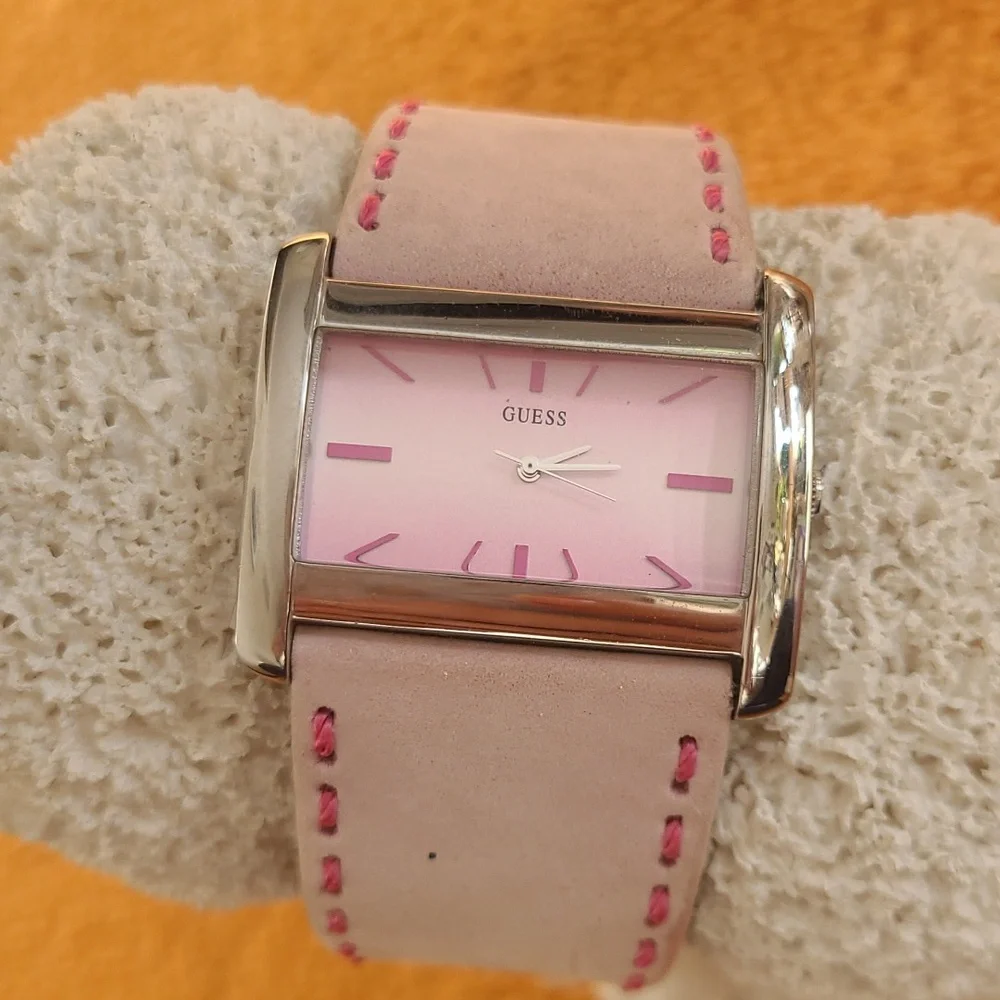 GUESS TANK Silver and Pink Women's Watch